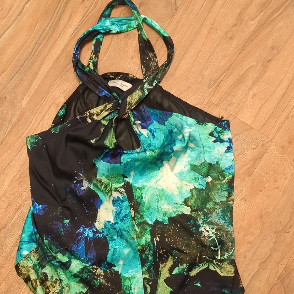 Elegant Halter Neck Top - Black and Green Floral